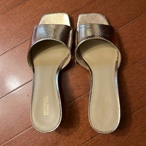 Gorgeous gold python print Michael Korz kitten heel sandel